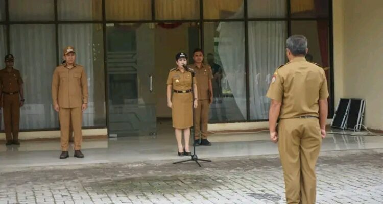 Bupati SBD, Ratu Ngadu Bonnu Wulla, didampingi Wakil Bupati SBD, Dominikus Alpawan Rangga Kaka, saat pimpin apel gabungan (Suarajarmas.id)